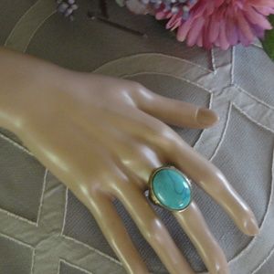 Boho Antique Gold Faux Tourqoise Statement Ring